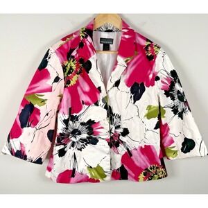Molly & Maxx Floral  White Pink Artsy Blazer‎ Three Button Womens Large